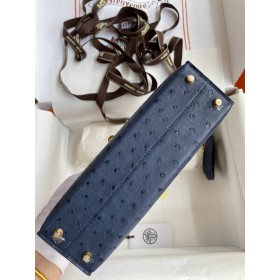 Hermes Kelly Mini II Sellier Handmade Bag in Blue de Malte Ostrich Leather