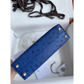 Hermes Kelly Mini II Sellier Handmade Bag in Blue Electric Ostrich Leather