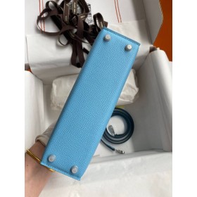 Hermes Kelly Mini II Sellier Handmade Bag In Celeste Epsom Calfskin