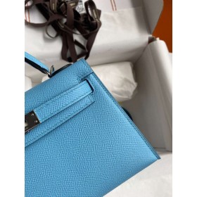Hermes Kelly Mini II Sellier Handmade Bag In Celeste Epsom Calfskin