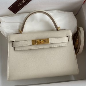 Hermes Kelly Mini II Sellier Handmade Bag In Craie Swift Calfskin