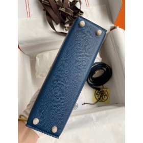 Hermes Kelly Mini II Sellier Handmade Bag In Deep Blue Epsom Calfskin