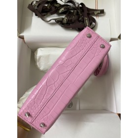 Hermes Kelly Mini II Sellier Handmade Bag In Mauve Sylvestre Matte Alligator Leather