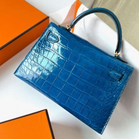 Hermes Kelly Mini II Sellier Handmade Bag in Mykonos Shiny Alligator Leather