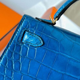 Hermes Kelly Mini II Sellier Handmade Bag in Mykonos Shiny Alligator Leather