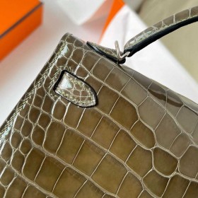 Hermes Kelly Mini II Sellier Handmade Bag in Olive Green Shiny Alligator Leather