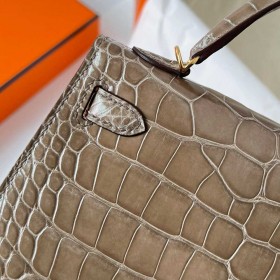 Hermes Kelly Mini II Sellier Handmade Bag in Taupe Shiny Alligator Leather