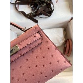 Hermes Kelly Mini II Sellier Handmade Bag in Terre Cuite Ostrich Leather