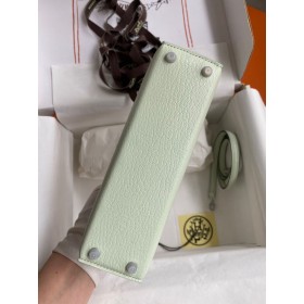 Hermes Kelly Mini II Sellier Handmade Bag In Vert Fizz Chevre Mysore Leather