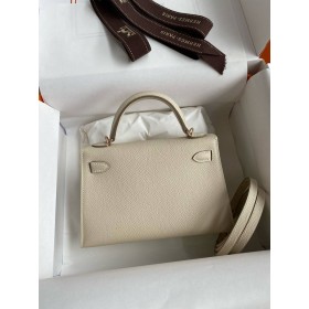 Hermes Kelly Mini II Sellier Verso Handmade Bag in Craie and Red Epsom Calfskin
