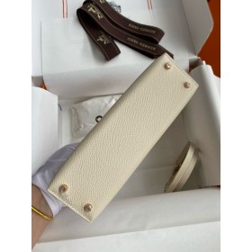 Hermes Kelly Mini II Sellier Verso Handmade Bag in Craie and Red Epsom Calfskin