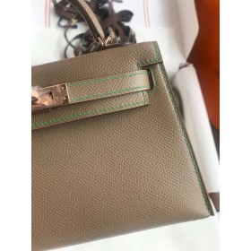 Hermes Kelly Mini II Sellier Verso Handmade Bag in Taupe and Bamboo Epsom Calfskin