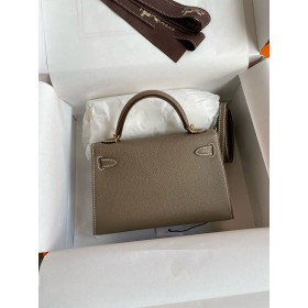 Hermes Kelly Mini II Verso Sellier Handmade Bag in Taupe Epsom Calfskin