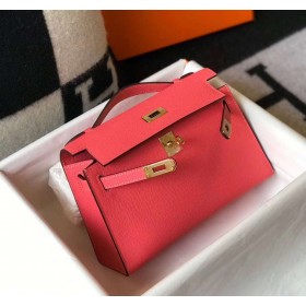 Hermes Kelly Pochette Bag In Rose Lipstick Epsom Leather