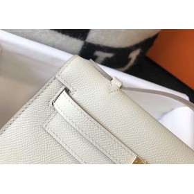 Hermes Kelly Pochette Bag In White Epsom Leather
