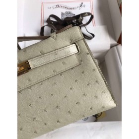 Hermes Kelly Pochette Handmade Bag In Beton Ostrich Leather