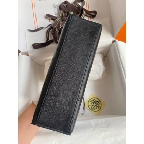 Hermes Kelly Pochette Handmade Bag in Black Cuite Ostrich Leather