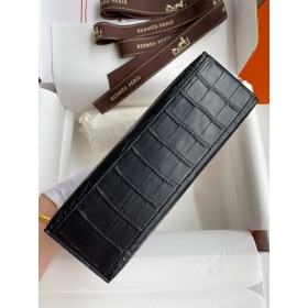 Hermes Kelly Pochette Handmade Bag in Black Matte Alligator Leather