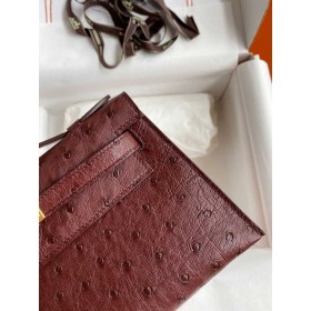 Hermes Kelly Pochette Handmade Bag In Bordeaux Ostrich Leather