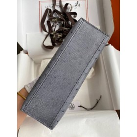 Hermes Kelly Pochette Handmade Bag In Gris Agate Ostrich Leather