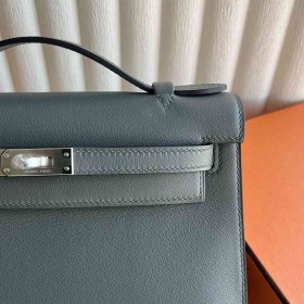 Hermes Kelly Pochette Handmade Bag in Gris Meyer Swift Calfskin