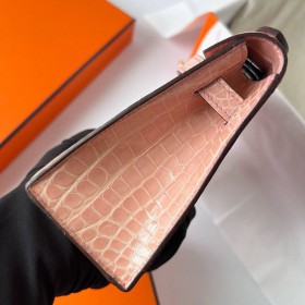 Hermes Kelly Pochette Handmade Bag In Nude Shiny Alligator Leather