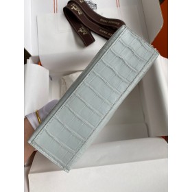 Hermes Kelly Pochette Handmade Bag In Pearl Grey Matte Alligator Leather