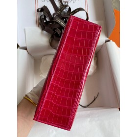 Hermes Kelly Pochette Handmade Bag In Rose Extreme Shiny Alligator Leather