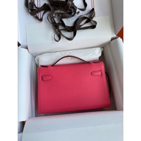 Hermes Kelly Pochette Handmade Bag In Rose Lipstick Epsom Calfskin