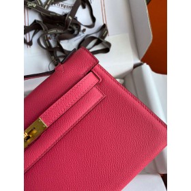 Hermes Kelly Pochette Handmade Bag In Rose Lipstick Epsom Calfskin