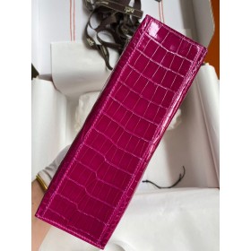 Hermes Kelly Pochette Handmade Bag In Rose Scheherazade Shiny Alligator Leather