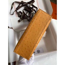 Hermes Kelly Pochette Handmade Bag In Sesame Ostrich Leather
