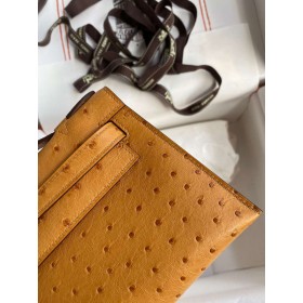 Hermes Kelly Pochette Handmade Bag In Sesame Ostrich Leather