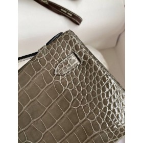 Hermes Kelly Pochette Handmade Bag In Taupe Shiny Alligator Leather