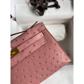 Hermes Kelly Pochette Handmade Bag In Terre Cuite Ostrich Leather