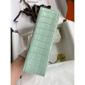 Hermes Kelly Pochette Handmade Bag In Vert Deau Matte Alligator Leather