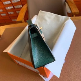 Hermes Kelly Pochette Handmade Bag in Vert Emeraud Lizard Skin