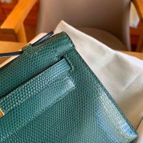 Hermes Kelly Pochette Handmade Bag in Vert Emeraud Lizard Skin