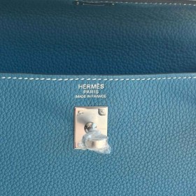Hermes Kelly Retourne 25 Handmade Bag Blue Jean Clemence Leather