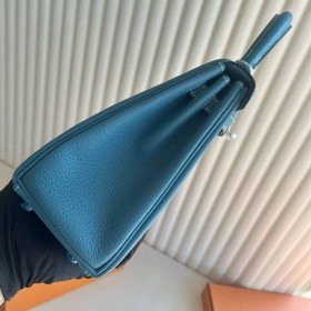 Hermes Kelly Retourne 25 Handmade Bag Blue Jean Clemence Leather