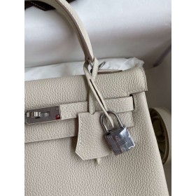 Hermes Kelly Retourne 25 Handmade Bag In Craie Clemence Leather