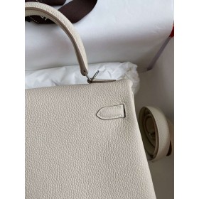 Hermes Kelly Retourne 25 Handmade Bag In Craie Clemence Leather
