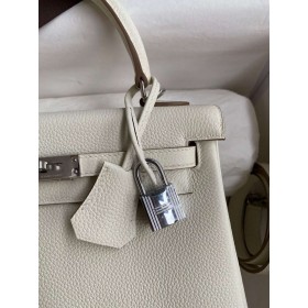 Hermes Kelly Retourne 25 Handmade Bag In Mushroom Clemence Leather