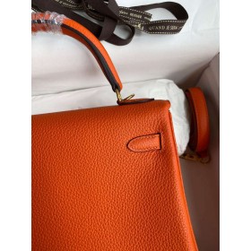 Hermes Kelly Retourne 25 Handmade Bag In Orange Clemence Leather