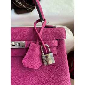 Hermes Kelly Retourne 25 Handmade Bag In Rose Purple Clemence Leather