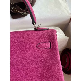 Hermes Kelly Retourne 25 Handmade Bag In Rose Purple Clemence Leather