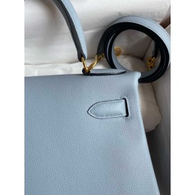 Hermes Kelly Retourne 28 Handmade Bag in Blue Lin Evercolor Calfskin