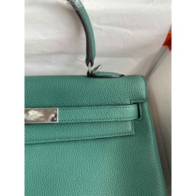 Hermes Kelly Retourne 32 Handmade Bag In Malachite Clemence Leather