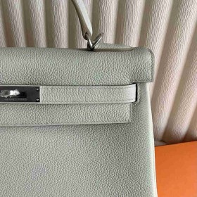 Hermes Kelly Retourne 32 Handmade Bag in Pearl Grey Clemence Leather