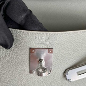 Hermes Kelly Retourne 32 Handmade Bag in Pearl Grey Clemence Leather